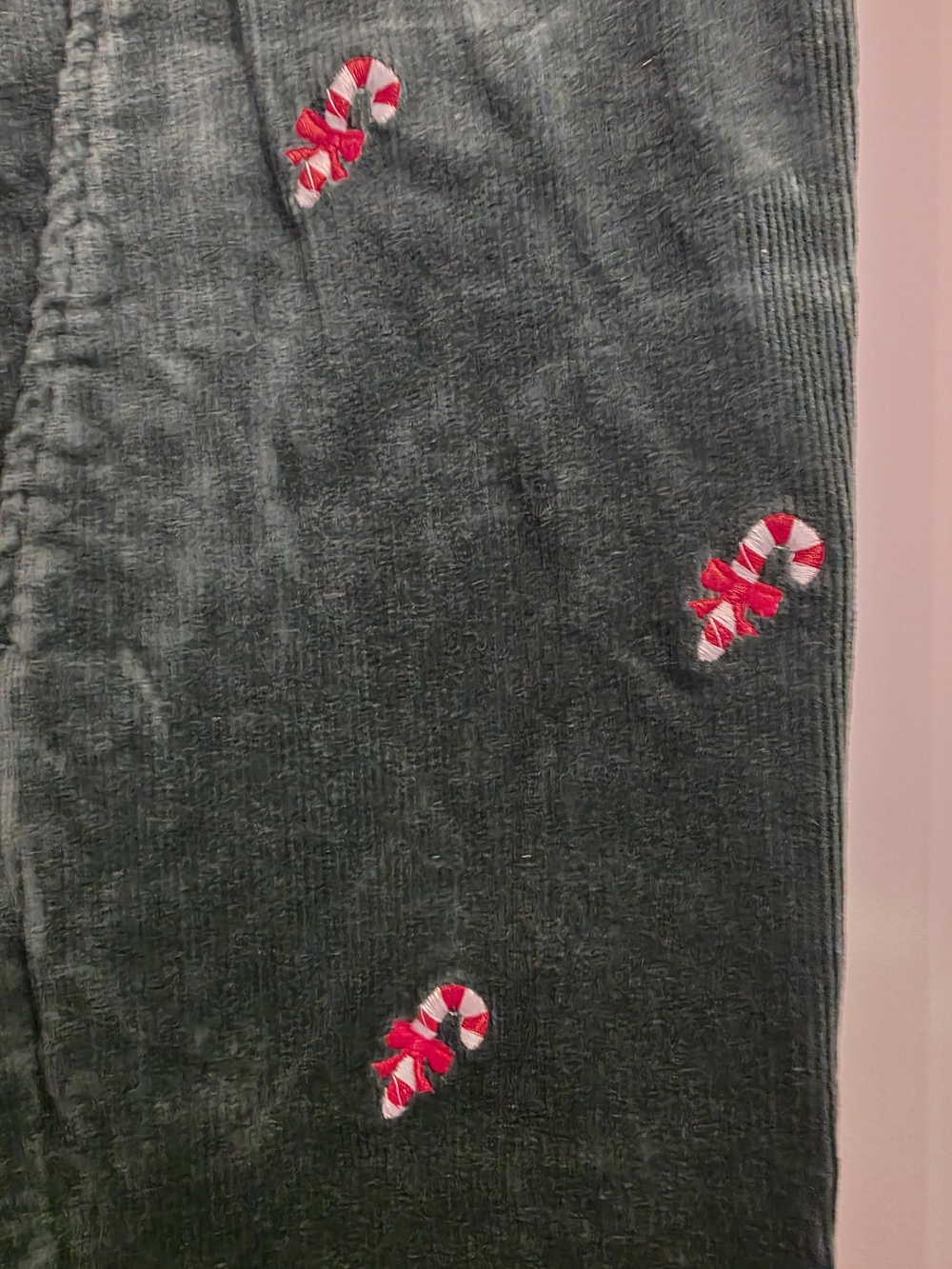 Two Men's Holiday (e.g. Green And Red) Corduroy Pants with Embroidered Motif - Picture 8 of 10